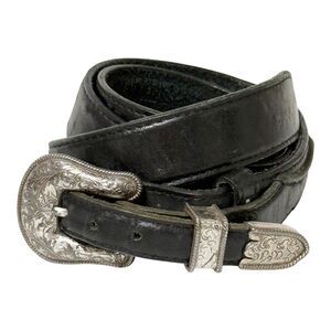 Texas Ranger Leather Belt Hand-Crafted Old Sonora Mexico 38 Black Ostrich Embos